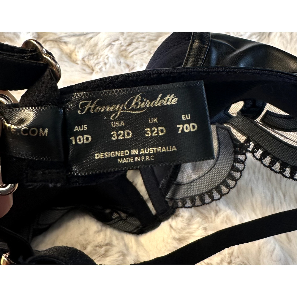 Honey Birdette CLAIRE🖤 Black & Gold Faux Leather Bra 32D - Picture 5 of 5